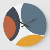 Retro Modern Abstrakt Geo Blue Brown Große Wanduhr (Vorderseite)
