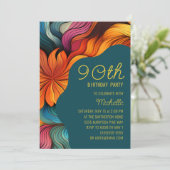 Retro Modern Aquamarin Orange Psychedelic 90. Gebu Einladung (Stehend Vorderseite)