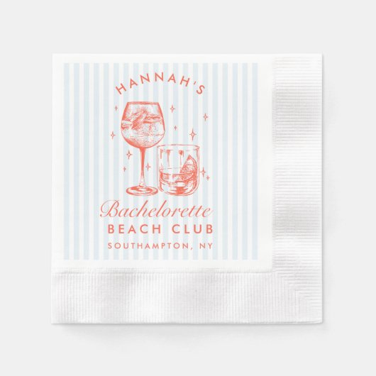 Retro Modern Bachelorette Blue Paper Napkins Serviette (Vorderseite)