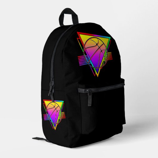 Retro Modern Basketball Ball Bedruckter Rucksack (Rückseitige Ecke links)