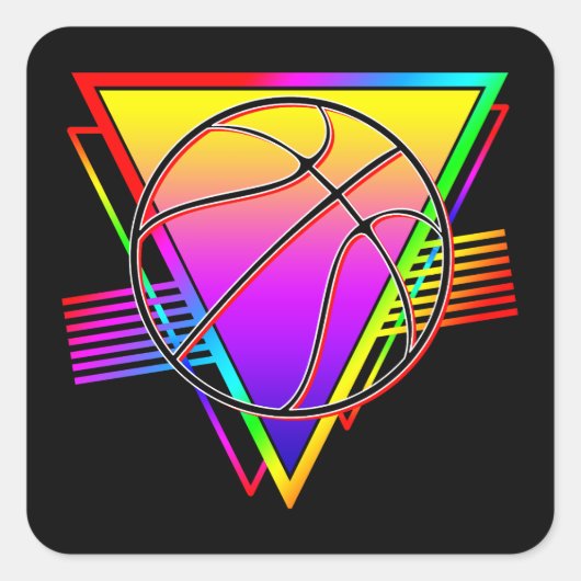 Retro Modern Basketball Ball Quadratischer Aufkleber (Vorderseite)