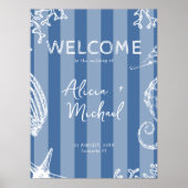 Retro modern beach striped wedding welcome sign poster (Vorne)