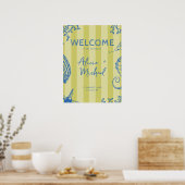 Retro modern beach striped wedding welcome sign poster (Küche)