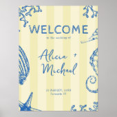 Retro modern beach striped wedding welcome sign poster (Vorne)