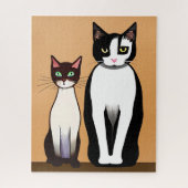 Retro Modern Black and White Cat and Kitten Puzzle (Vertikal)