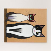 Retro Modern Black and White Cat and Kitten Puzzle (Horizontal)