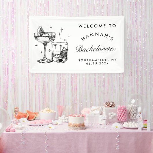 Retro Modern Black Cocktail Bachelorette Banner (Party)