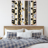 Retro-modern, Black, Grey and Gold Polka Dots Leinwanddruck (Insitu (Schlafzimmer))