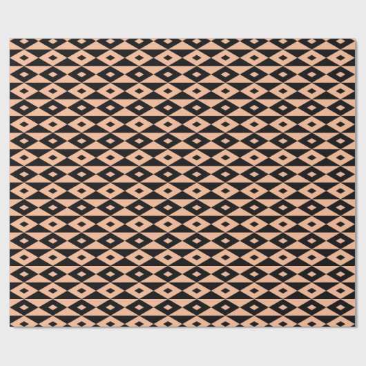 Retro Modern Black Peach Diamond Shape Muster Geschenkpapier (Flach)