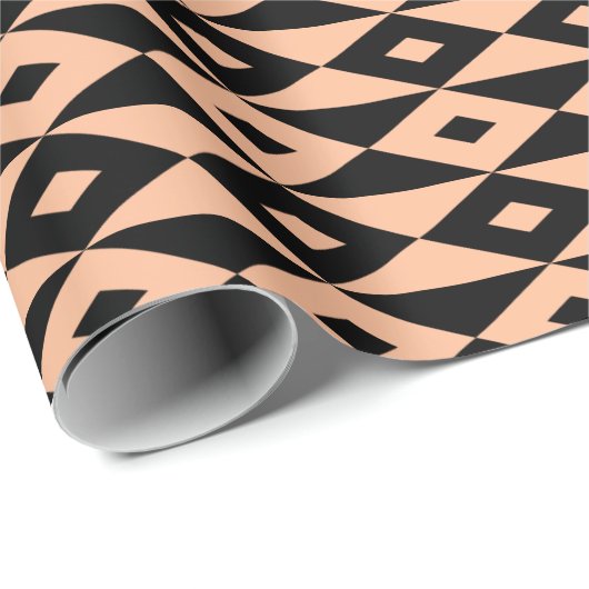 Retro Modern Black Peach Diamond Shape Muster Geschenkpapier (Rolleneckpunkt)