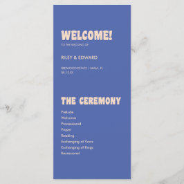 Retro Modern Blue & Beige Wedding Ceremony Programm