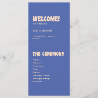 Retro Modern Blue & Beige Wedding Ceremony Programm