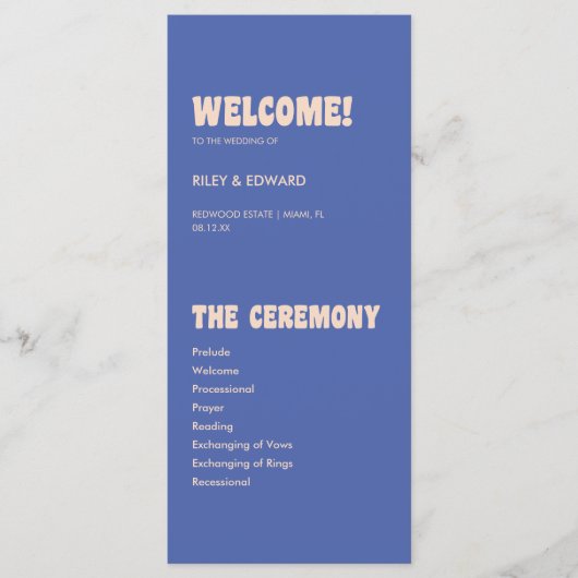 Retro Modern Blue & Beige Wedding Ceremony Programm (Vorderseite)