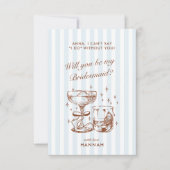 Retro Modern Blue Bridesmaid Proposal Card Einladung (Vorderseite)