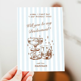 Retro Modern Blue Bridesmaid Proposal Card Einladung