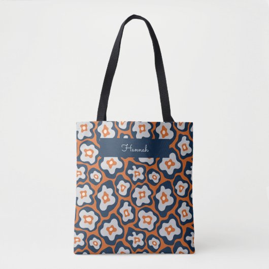 Retro Modern Blue Egg Blume Individuelle Name Tasche (Vorderseite)