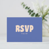 Retro Modern Bold Blue QR Code Wedding Website RSVP Karte (Stehend Vorderseite)