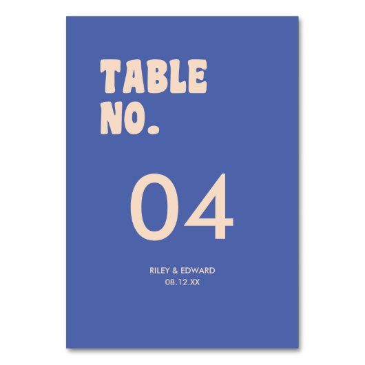 Retro Modern Bold Typography Dark Blue Wedding Tischnummer (Vorderseite)