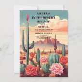 Retro Modern Cactus Wedding Einladung (Vorderseite)