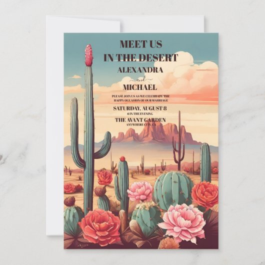 Retro Modern Cactus Wedding Einladung (Vorderseite)