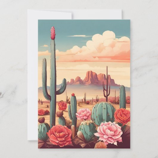 Retro Modern Cactus Wedding Einladung (Rückseite)