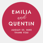 Retro Modern Cherry Red Wedding Thank You Favor Runder Aufkleber (Vorderseite)