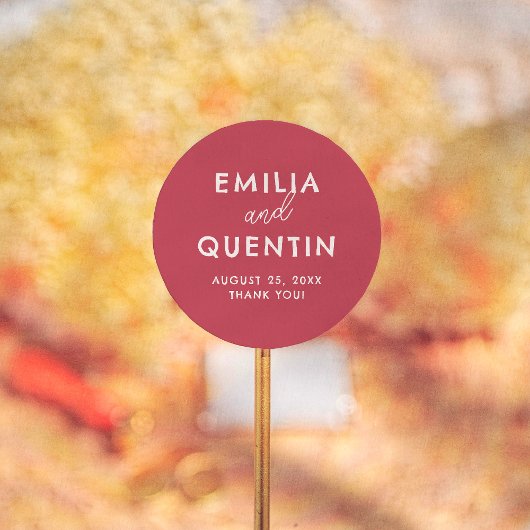 Retro Modern Cherry Red Wedding Thank You Favor Runder Aufkleber