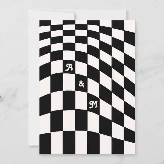 Retro Modern Chic Black Schachbrett Save the Date Einladung (Rückseite)