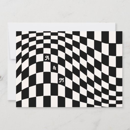 Retro Modern Chic Black Schachbrett Save the Date Einladung (Rückseite)