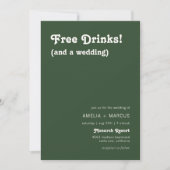 Retro Modern Chic Free Drinks Dunkelgrüne Hochzeit Einladung (Vorderseite)