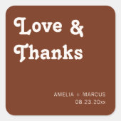 Retro Modern Chic Wedding Vielen Dank Quadratischer Aufkleber (Vorderseite)