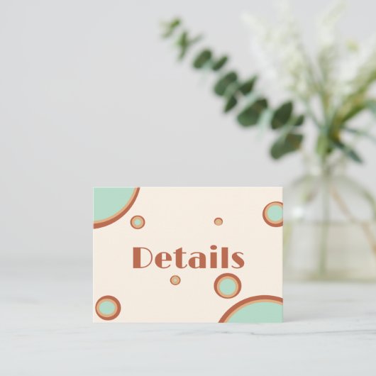 Retro Modern Circle Aqua 70er Hochzeitsdetails Begleitkarte (Stehend Vorderseite)