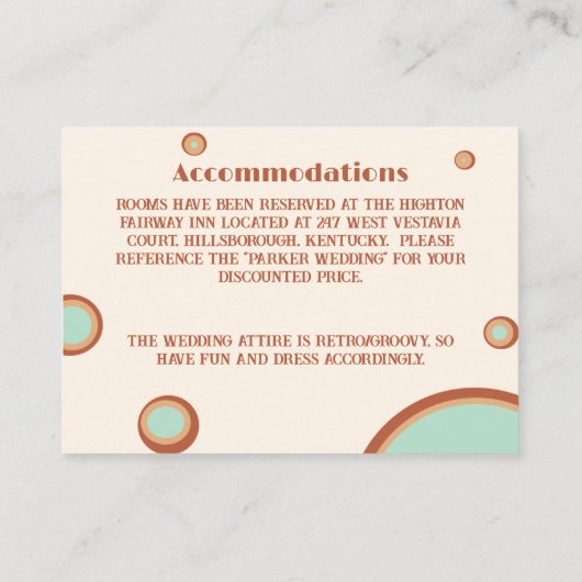 Retro Modern Circle Aqua 70er Hochzeitsdetails Begleitkarte (Rückseite)