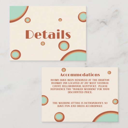 Retro Modern Circle Aqua 70er Hochzeitsdetails Begleitkarte (Vorne/Hinten)