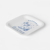 Retro Modern Cocktail Bachelorette Blau Pappteller (Gewinkelt)