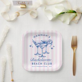Retro Modern Cocktail Bachelorette Blau Pappteller