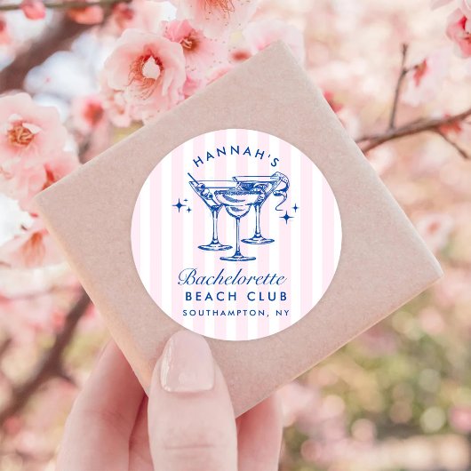 Retro Modern Cocktail Bachelorette Blau Runder Aufkleber