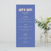Retro Modern Dark Blue Beige "Let's Eat!" Wedding Menükarte (Stehend Vorderseite)