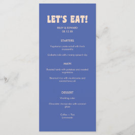 Retro Modern Dark Blue Beige "Let's Eat!" Wedding Menükarte