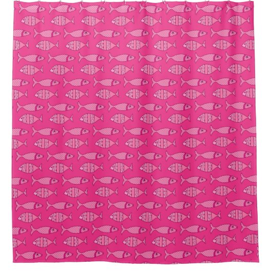 Retro Modern Fisch, Fuchsia und Light Pink Duschvorhang (Vorderseite)