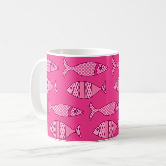 Retro Modern Fisch, Fuchsia und Light Pink Kaffeetasse (Vorderseite Links)