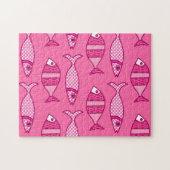 Retro Modern Fisch, Fuchsia und Light Pink Puzzle (Horizontal)