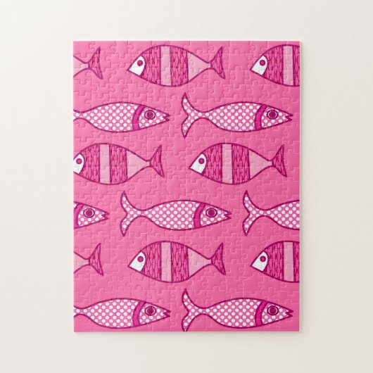 Retro Modern Fisch, Fuchsia und Light Pink Puzzle (Vertikal)