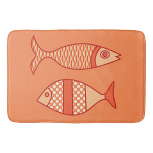 Retro Modern Fisch, Light Coral Orange & Mandarine Badematte