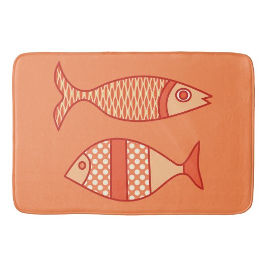 Retro Modern Fisch, Light Coral Orange & Mandarine Badematte (Vorderseite)
