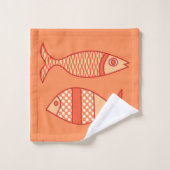 Retro Modern Fisch, Light Coral Orange & Mandarine Badhandtuch Set (Waschlappen)