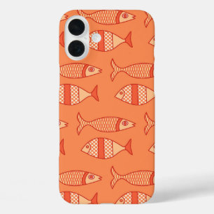 Retro Modern Fisch, Light Coral Orange & Mandarine iPhone 16 Plus Hülle