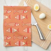 Retro Modern Fisch, Light Coral Orange & Mandarine Geschirrtuch (Viertel Falte)