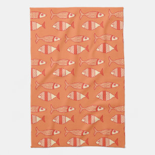Retro Modern Fisch, Light Coral Orange & Mandarine Geschirrtuch