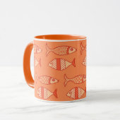 Retro Modern Fisch, Light Coral Orange & Mandarine Tasse (Vorderseite Links)